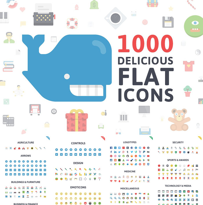 A0826矢量AI设计素材 1000个扁平化图标icons建筑家具商务科技