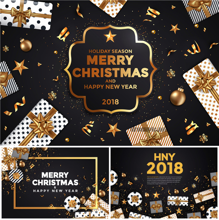 [730]AI矢量设计素材 2018年圣诞节新年快乐广告banner插画源文件