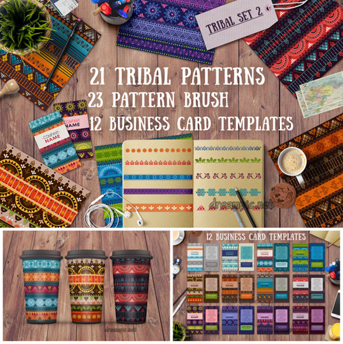 A0033矢量AI设计素材 民族风格花纹花边纹理背景+AI笔刷色板插件