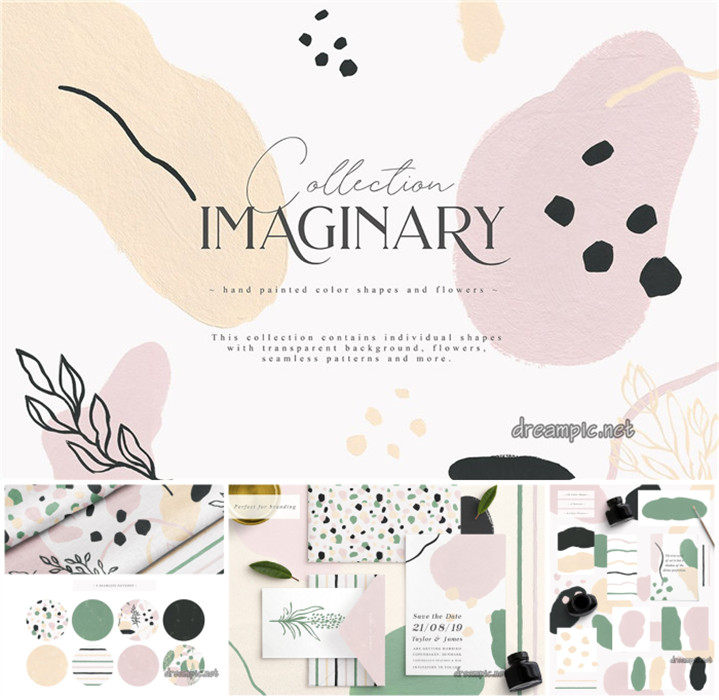 p0519高清ps设计素材 抽象淡雅几何色块排版装饰拼贴背景图png