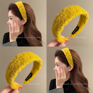 清新柠檬黄~气质毛毡宽边发箍女2025新款秋冬多巴胺压发头箍发饰