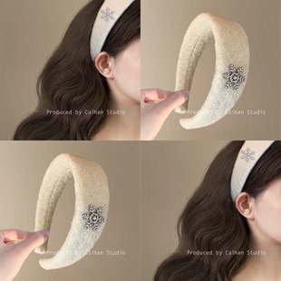 心动落雪~温柔仿珍珠水钻雪花毛呢发箍ins氛围感气质头箍旅行发卡