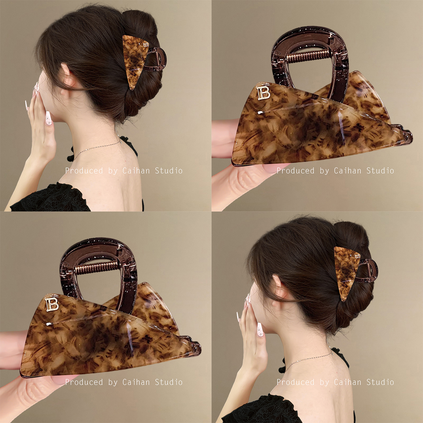 杂志社~法式复古琥珀纹醋酸抓夹