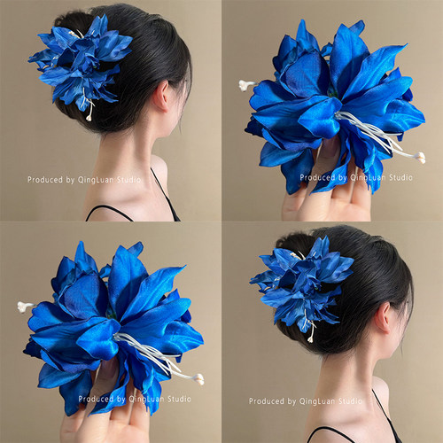 冰蓝绮梦~蓝色花朵抓夹