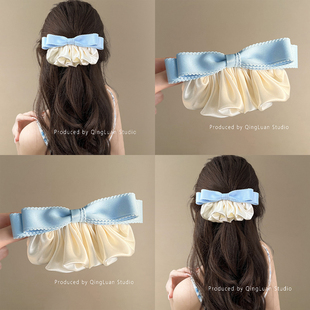 盐水baby蓝~缎面裙边弹簧夹甜美清新后脑勺半扎发夹高级感盘发器