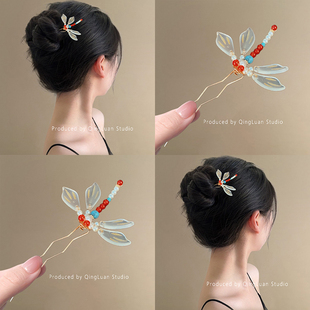 小荷初露~中式蜻蜓u型夹国风汉服旗袍发钗高级感簪子发簪旅行发饰