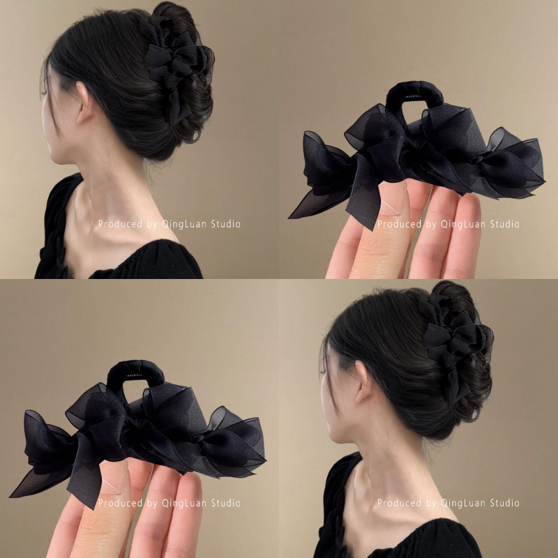 黑色蝴蝶结~法式超仙网纱抓夹
