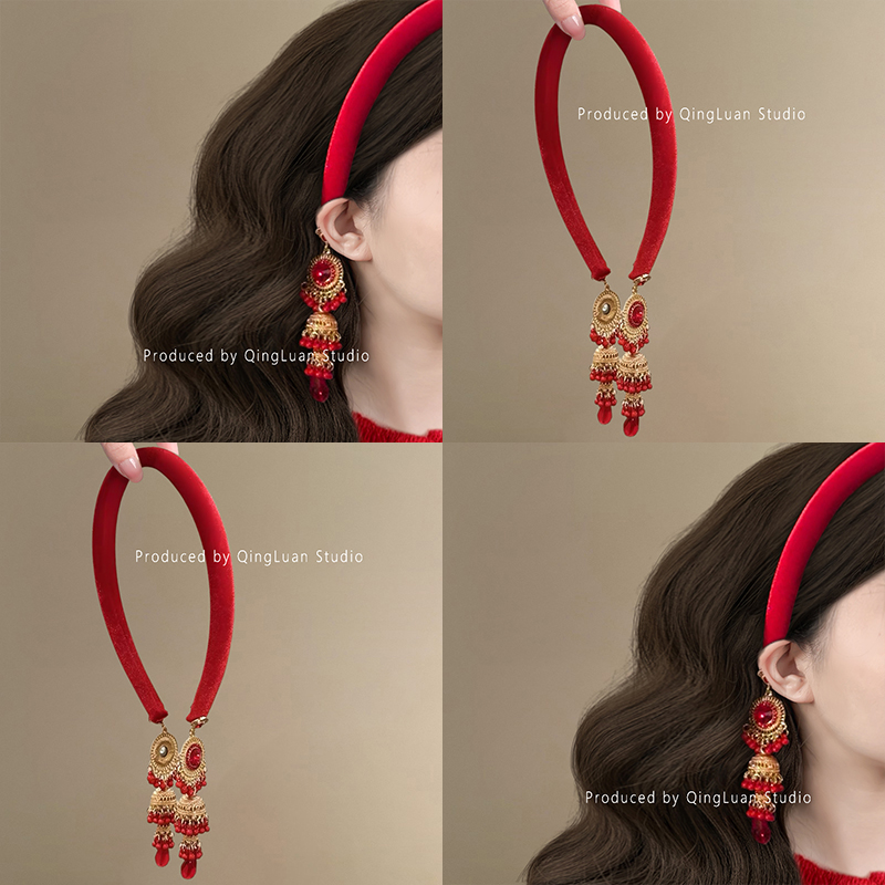 热情如火~红丝绒流苏发箍