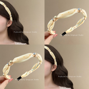 黄花风铃雨~淡黄波点发箍仿珍珠水晶高级感头箍韩系千金旅行发卡