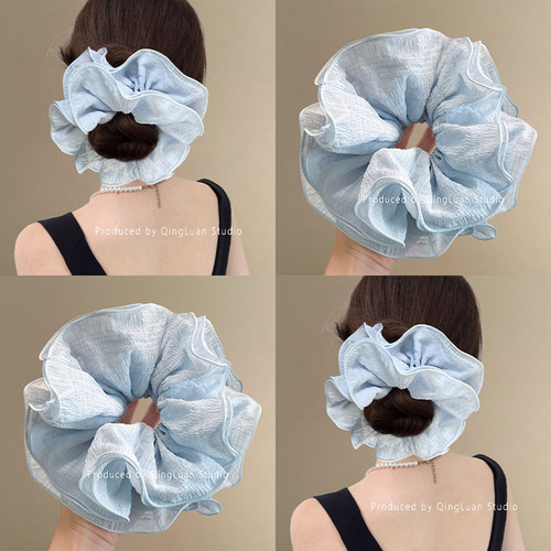 柔和浅水蓝~超大号褶皱大肠发圈