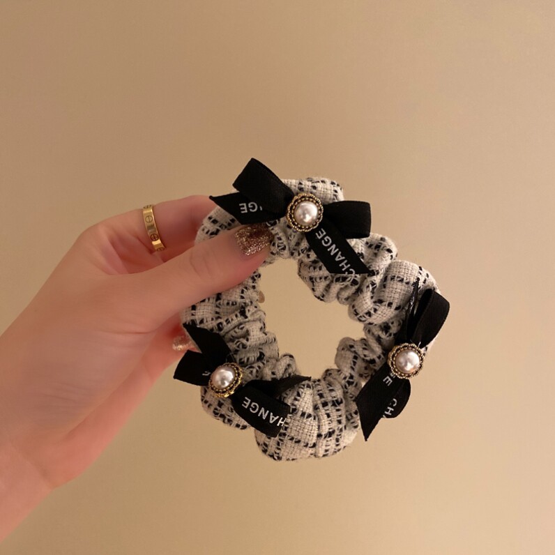 韩国高级感小香风蝴蝶结珍珠头绳