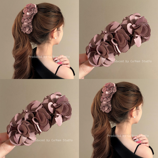 云间晨雾~气质玫瑰花朵发夹新款香蕉夹饱满后脑勺高马尾抓夹发饰