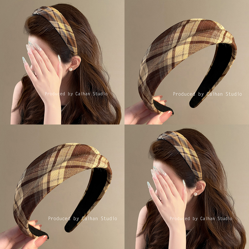 枫叶特调~韩版复古格纹凹凸发箍