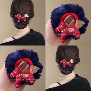 瑞马呈祥~韩系小马针织大肠发圈女高级感森系扎丸子头发绳盘发器