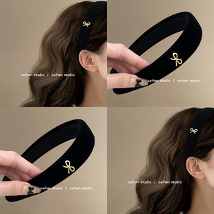 千金归来~金属蝴蝶结发箍女宽边高颅顶压发发卡丝绒复古旅行头饰