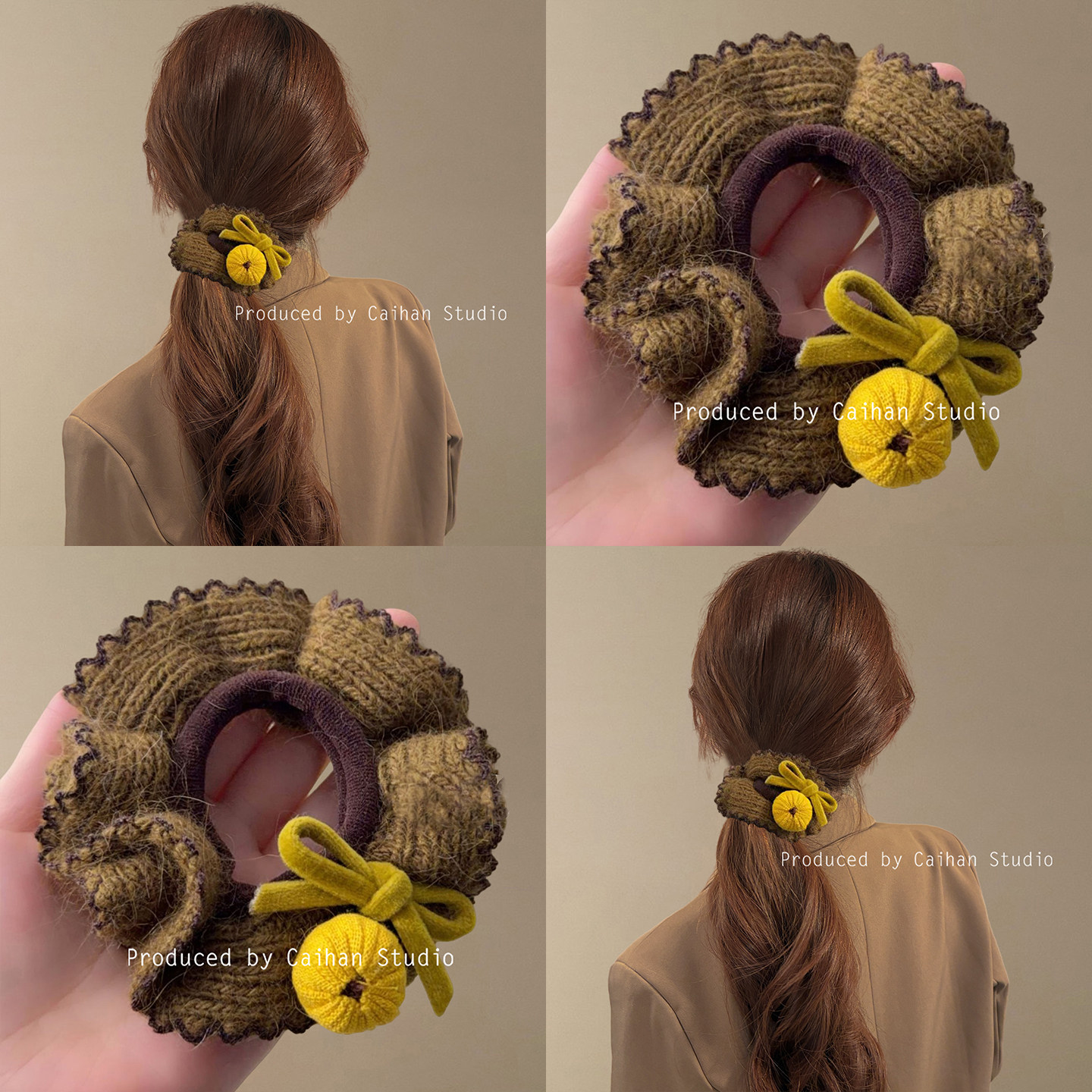 甜栗南瓜~森系卡通针织南瓜发圈后脑勺扎马尾高弹力头绳旅行发卡