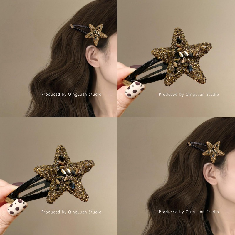 远山星辰~精致复古闪钻星星发夹