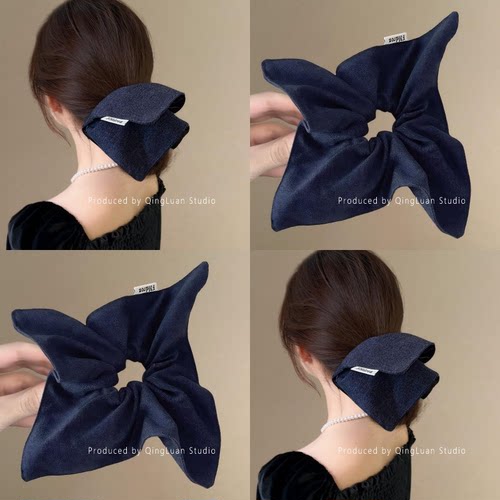 普鲁士蓝~复古方巾大肠发圈