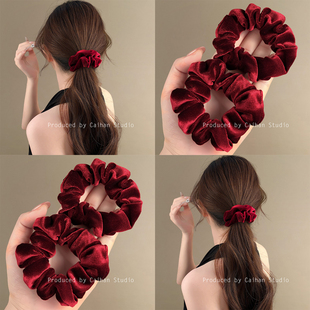 法兰西热吻~复古红丝绒小肠发圈法式高级感高弹力不伤发头饰发绳