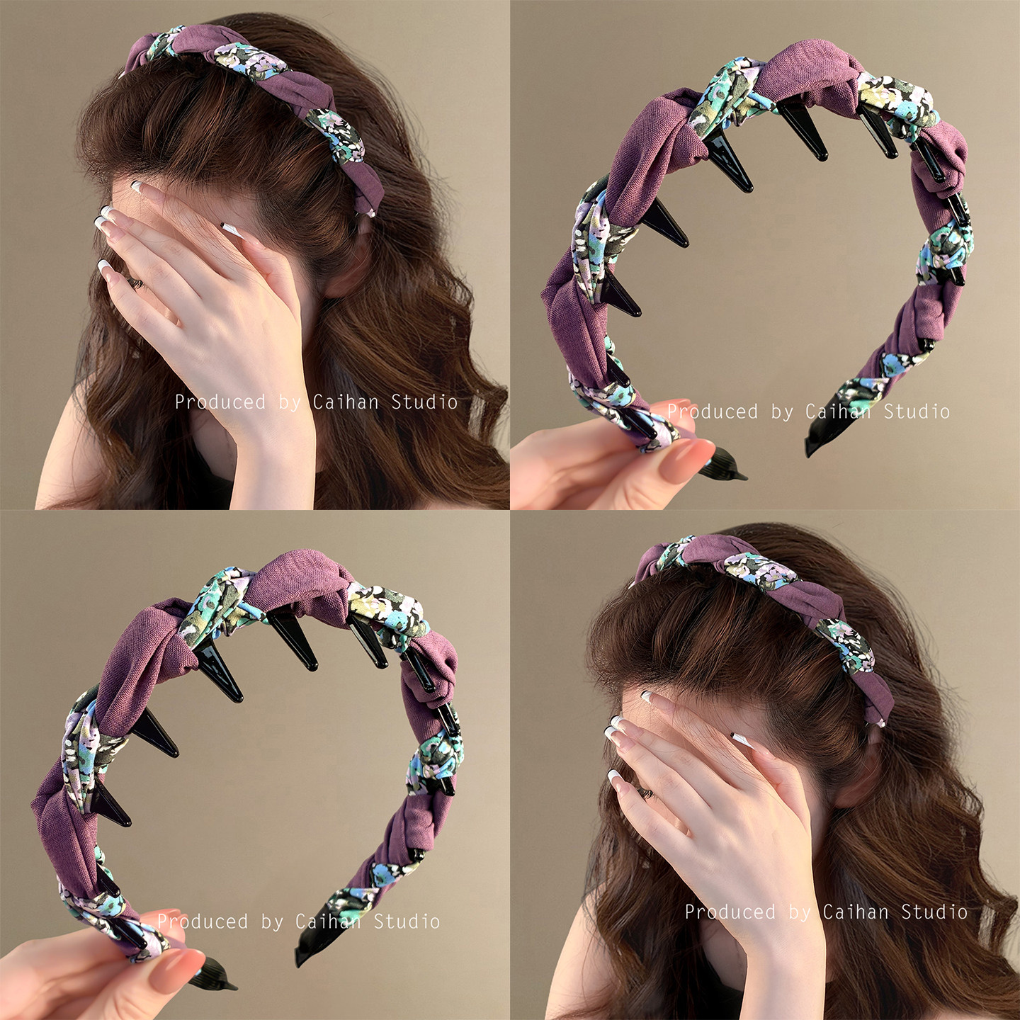 晚之桑榆~韩国编织麻花发箍高颅顶优雅气质碎花带齿洗脸头箍发饰