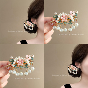 恰逢春樱~古风流苏仿珍珠边夹国潮烧蓝精致花朵夹子头饰发夹发饰