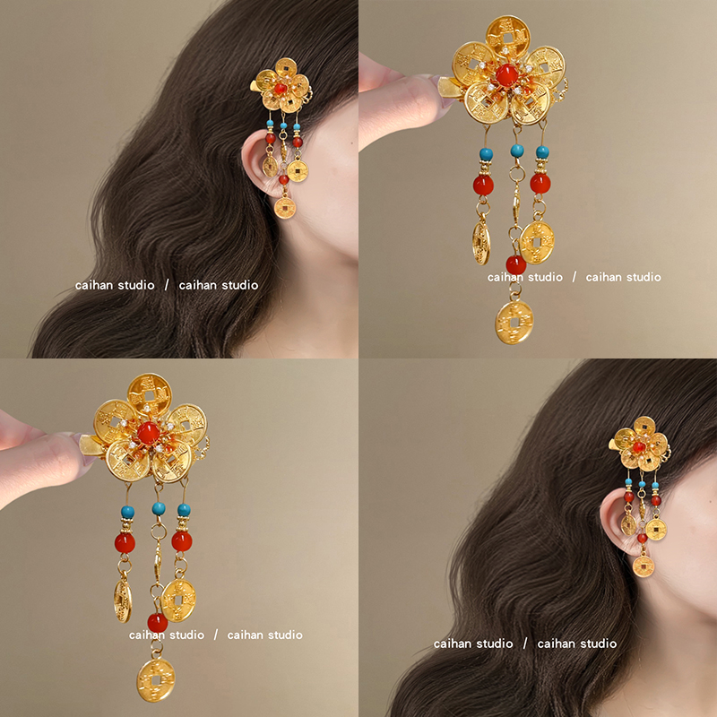 金钱花~金色铜币花朵发夹