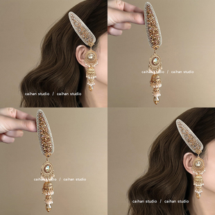 泰式千金!金色流苏发夹!复古宫廷风碎发刘海夹气质边夹旅行发饰