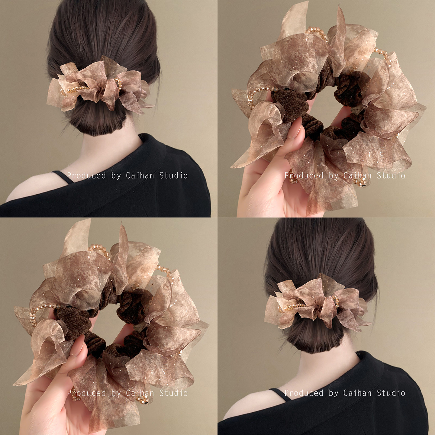 朝云落梦~法式网纱蝴蝶结发圈复古气质串珠蓬松高弹力发绳盘发器,家庭/个人清洁工具,盘发器,淘宝优惠券,粉丝福利购,淘宝优惠卷