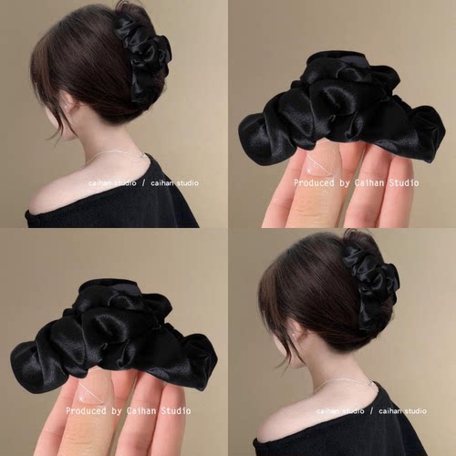 黑缎的高级感~法式褶皱布艺抓夹