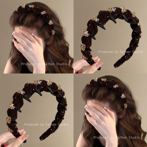 茶棕慕斯~复古丝绒仿水晶发箍