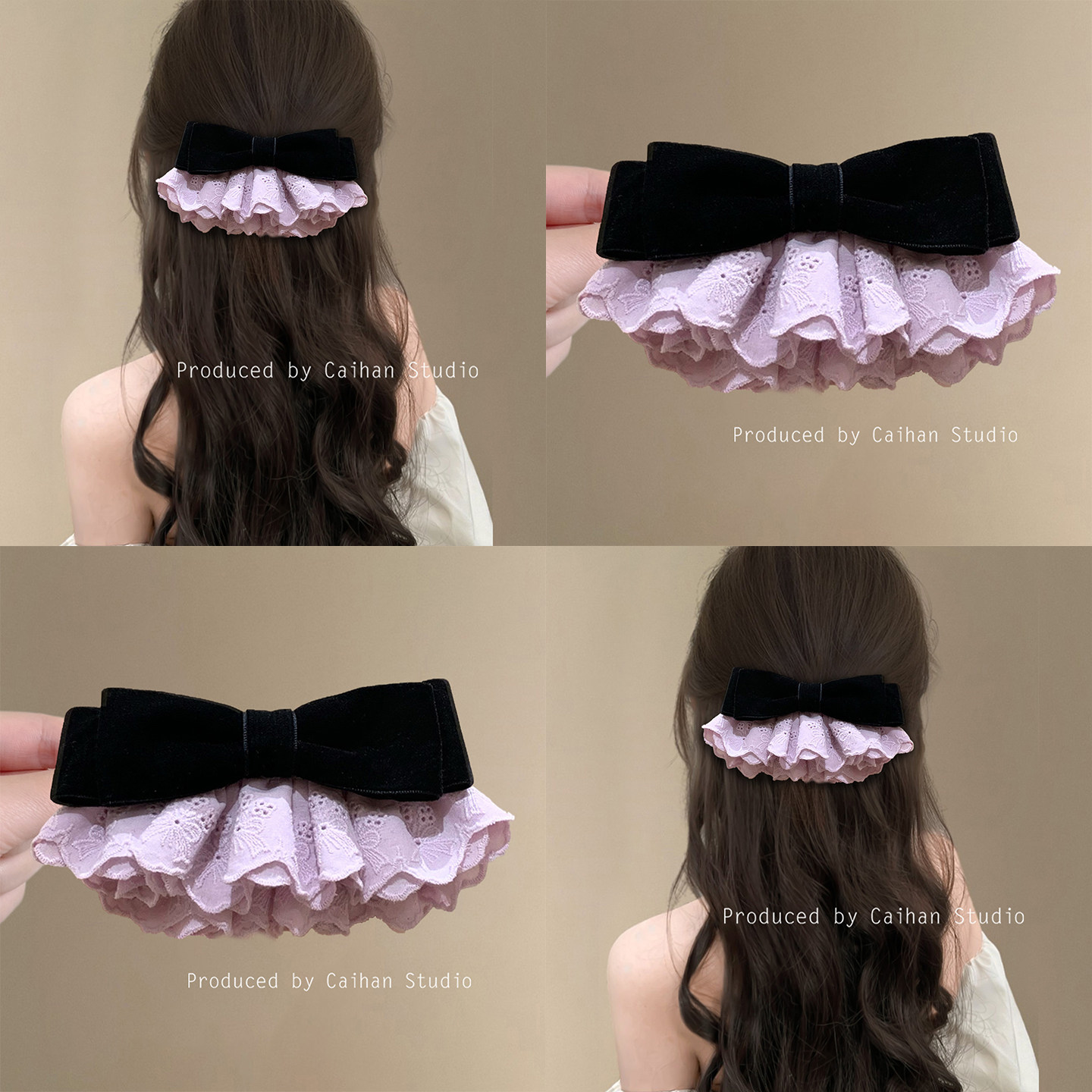 紫韵缭绕~丝绒蝴蝶结蕾丝发夹宫廷风气质高级感裙摆弹簧夹盘发器,家庭/个人清洁工具,盘发器,淘宝优惠券,粉丝福利购,淘宝优惠卷