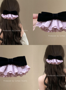 紫韵缭绕~丝绒蝴蝶结蕾丝发夹宫廷风气质高级感裙摆弹簧夹盘发器