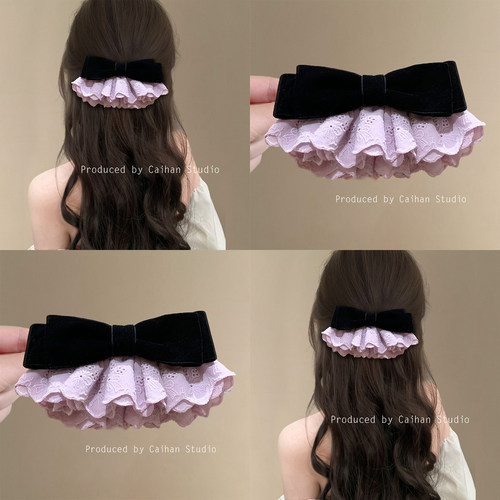 紫韵缭绕~丝绒蝴蝶结蕾丝发夹