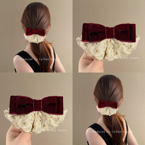 隐缀甜欲~法式红丝绒蝴蝶结发夹