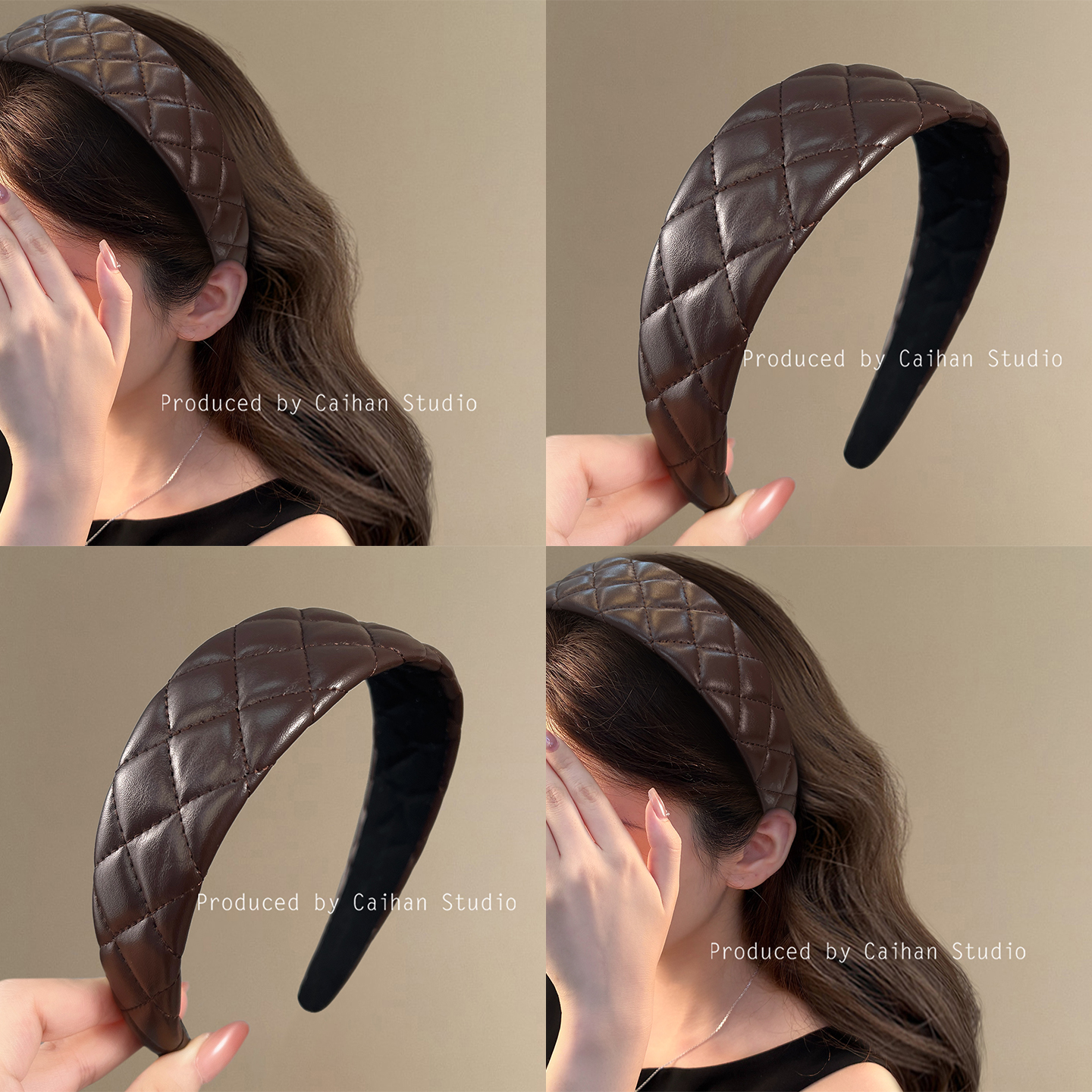 复古菱形格~法式气质皮质发箍