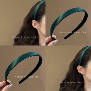 幽蓝湖泊~复古亮面绸缎发箍女高级感高颅顶外出百搭气质旅行发夹