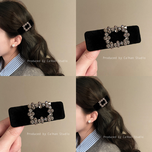 奥利弗千金~韩国丝绒方钻发夹女2025新款高端精致百搭刘海夹发饰