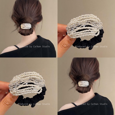 珍珠霜华~法式水钻串珠发圈