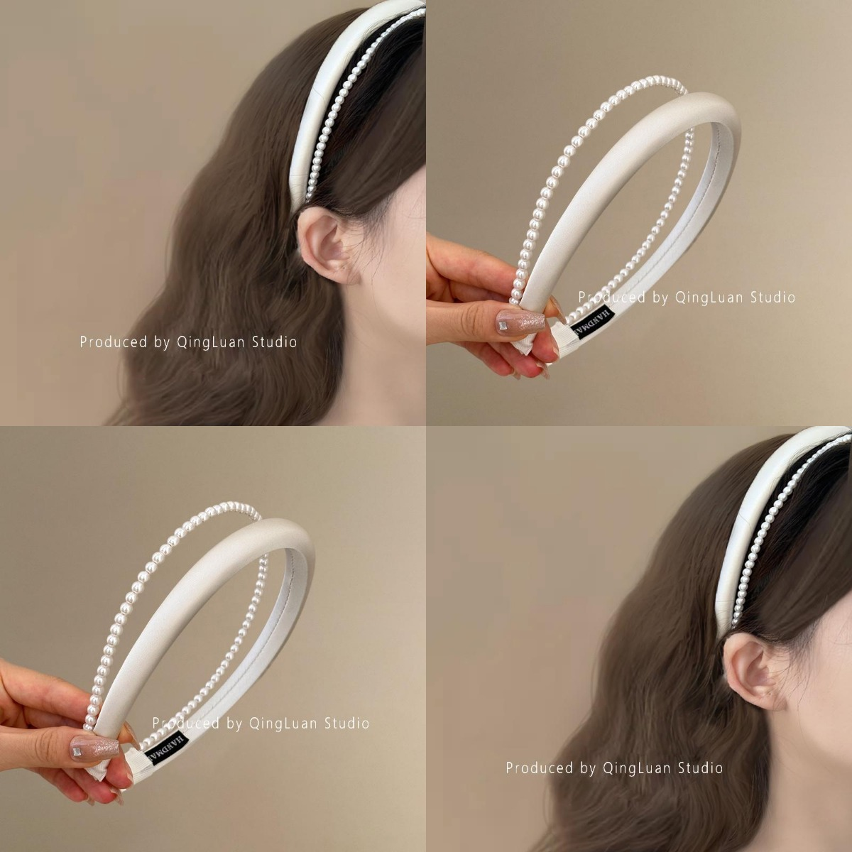 温柔月光白！缎面珍珠发箍！