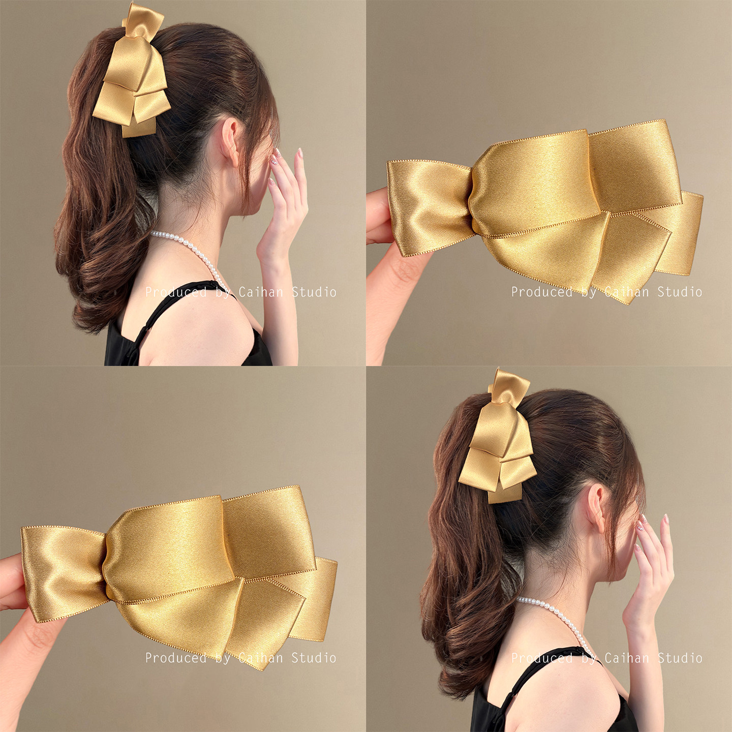 焦糖布丁~法式复古蝴蝶结香蕉夹时尚洋气质高马尾竖夹发夹盘发器