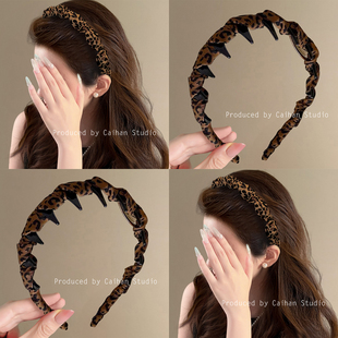 美貌野心家~复古豹纹带齿发箍高颅顶时尚高级感洗脸头箍旅行发卡