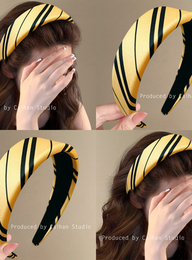 魔法印象~哈利波特黄色条纹发箍环球影城适用宽边高颅顶头箍盘发