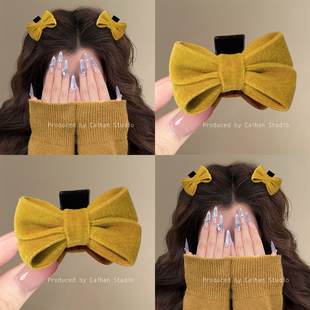 维也纳黄昏~复古丝绒蝴蝶结发夹侧边气质姜黄公主头抓夹旅行发卡