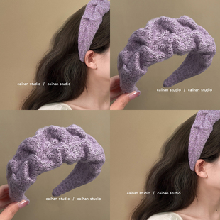 慕烟紫~软糯毛线发箍秋冬复古氛围感高颅顶头箍高级感发卡盘发器