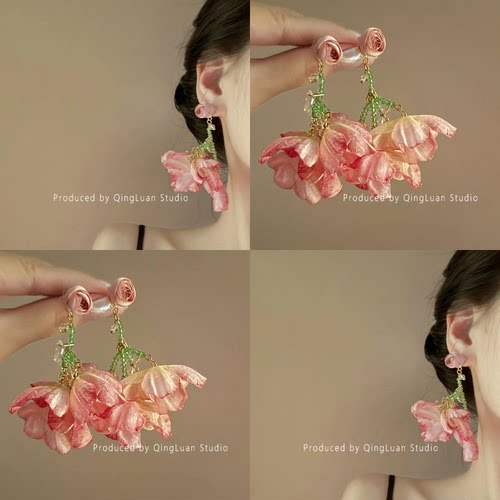 燃烧玫瑰~氛围感玫瑰花朵耳环