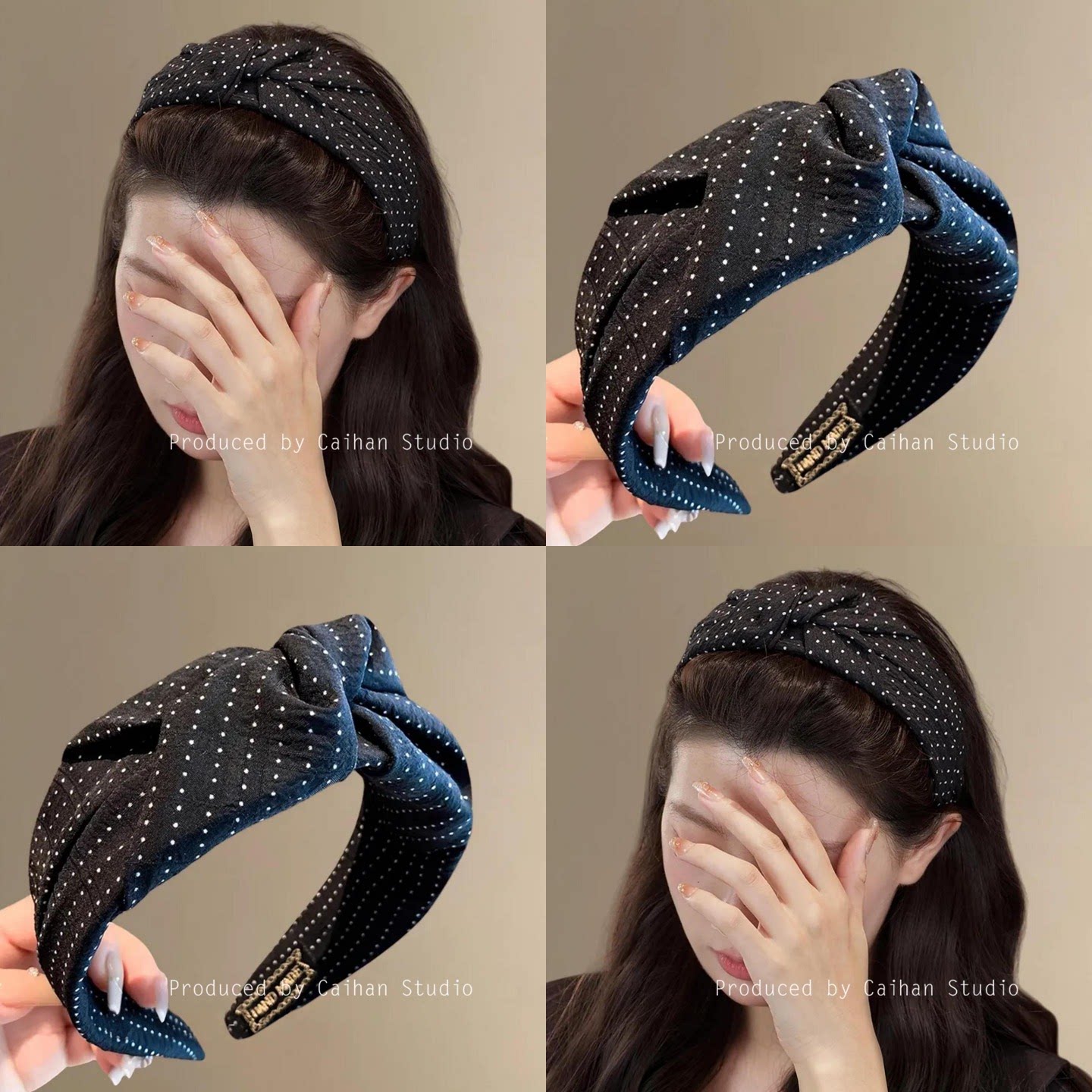 通勤女主~气质波点打结发箍新款时尚百搭宽边高颅顶头箍旅行发卡
