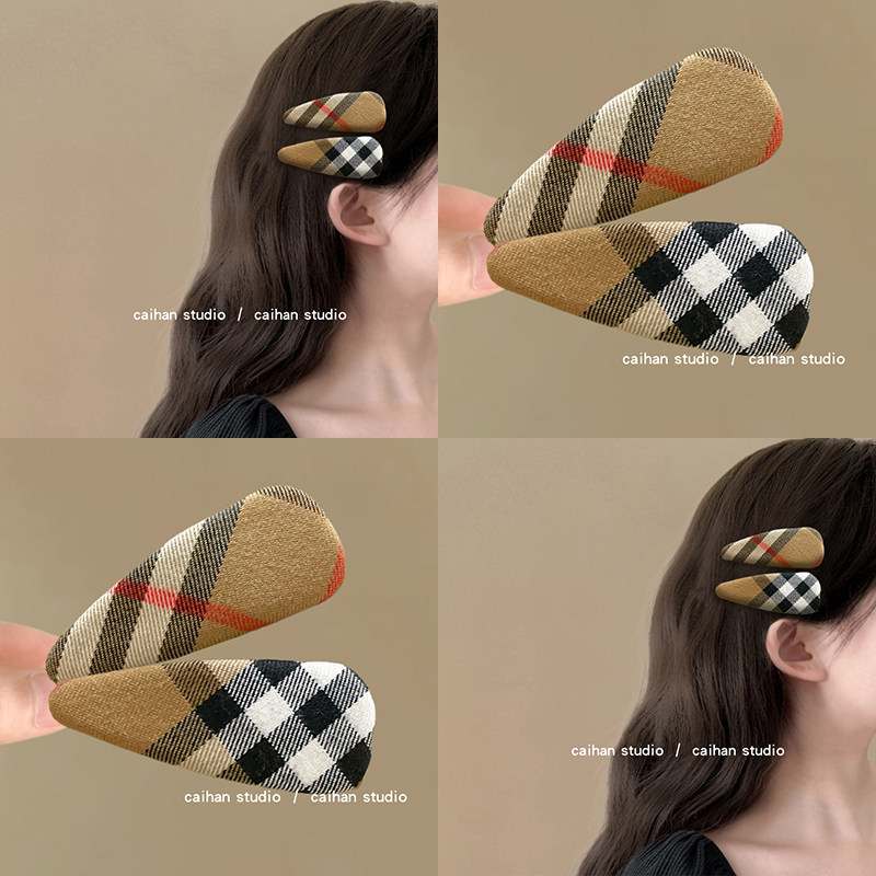 英伦女绅士~卡其格纹布艺发夹女复古高级感侧边刘海夹时尚盘发器,家庭/个人清洁工具,盘发器,淘宝优惠券,粉丝福利购,淘宝优惠卷