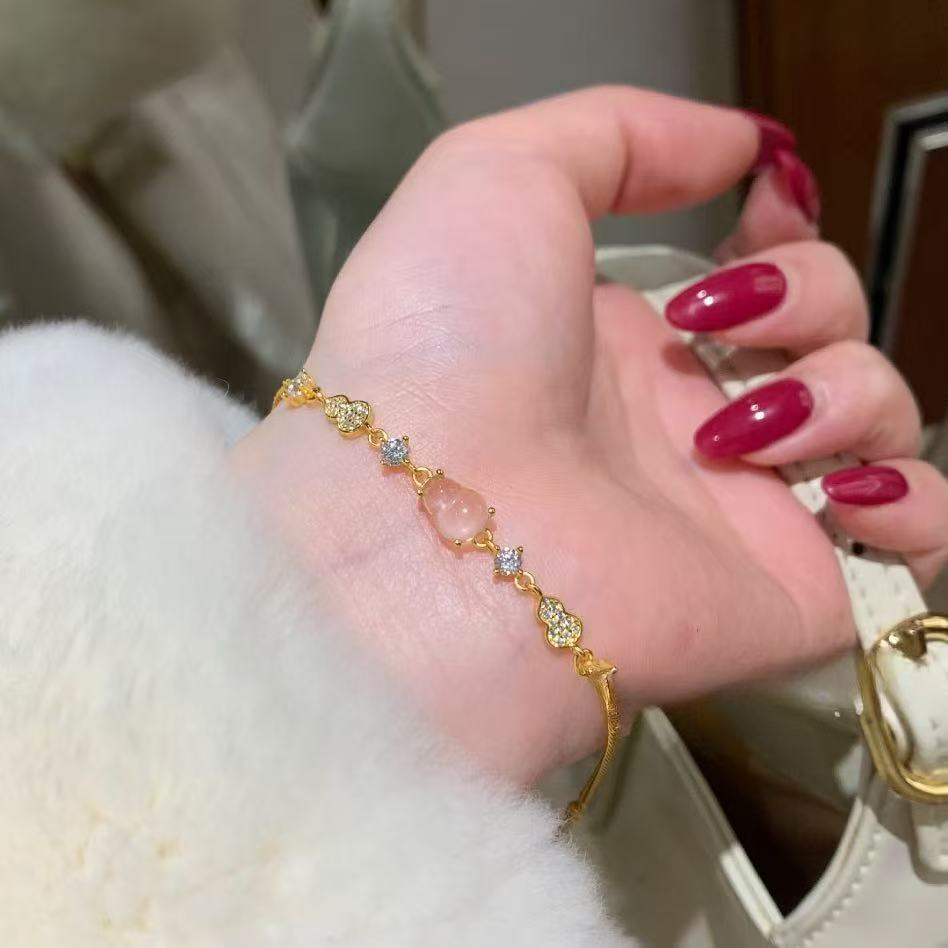 S925银镶嵌水沫玉葫芦手链女小众设计气质手环微镶锆石高级感项链