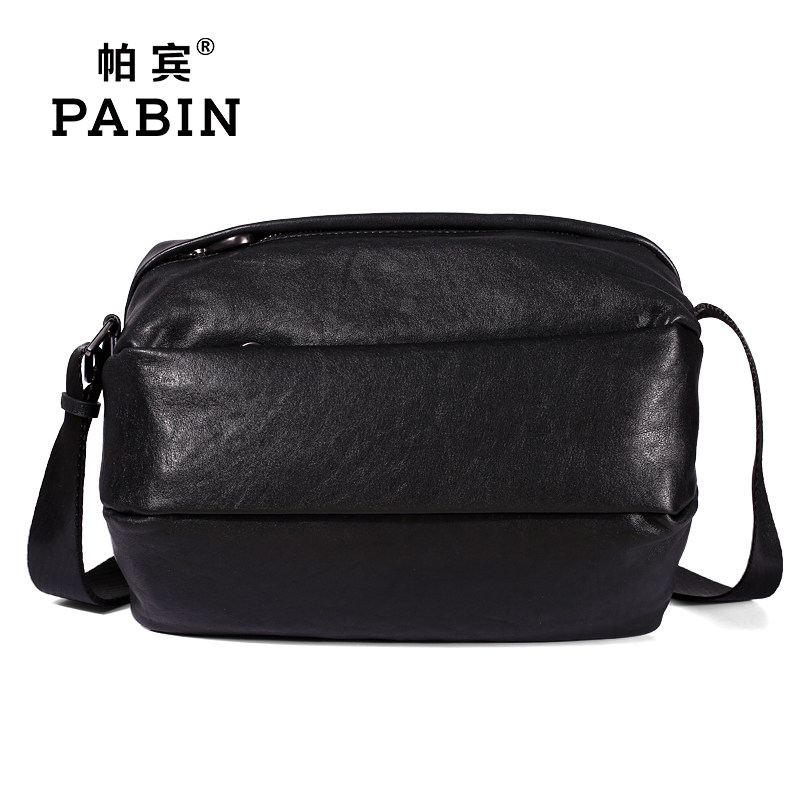 帕宾头层牛皮单肩包男休闲商务真皮斜挎背包时尚潮流韩版潮男包