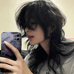 假发男长狼尾个性鲻鱼头层次感拖尾狼尾中长发自然韩版显脸小头套